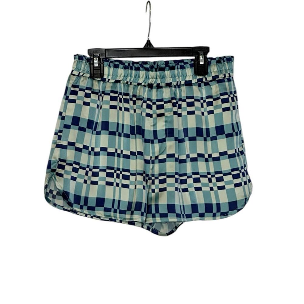 Forever 21 blue satin check print shorts size Medium